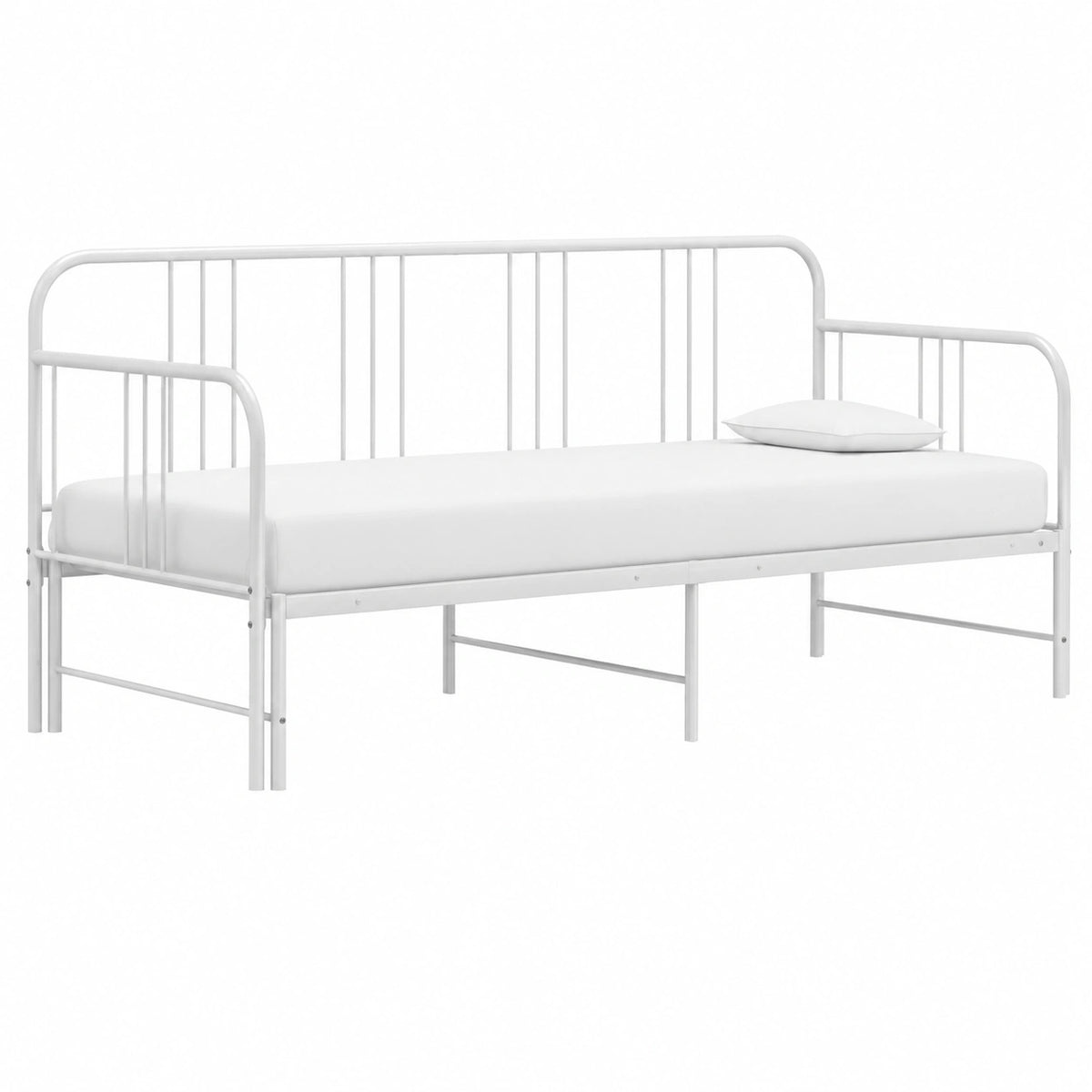 Divano Letto Estensibile in Metallo Bianco con Ringhiere Laterali 90x200 cm
