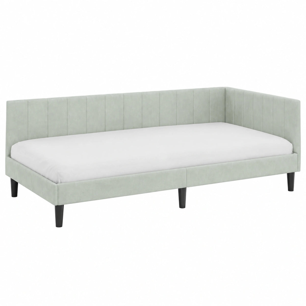 Letto angolare in velluto grigio chiaro 90x190 cm, salvaspazio e versatile per appartamenti