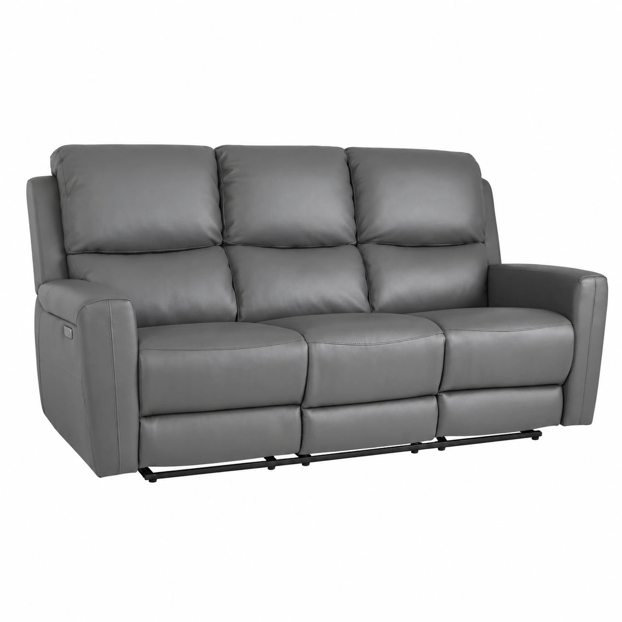 Indomita Divano Recliner Elettrico 3 Posti in Vera Pelle Grigio Scuro, 211x77x103 cm
