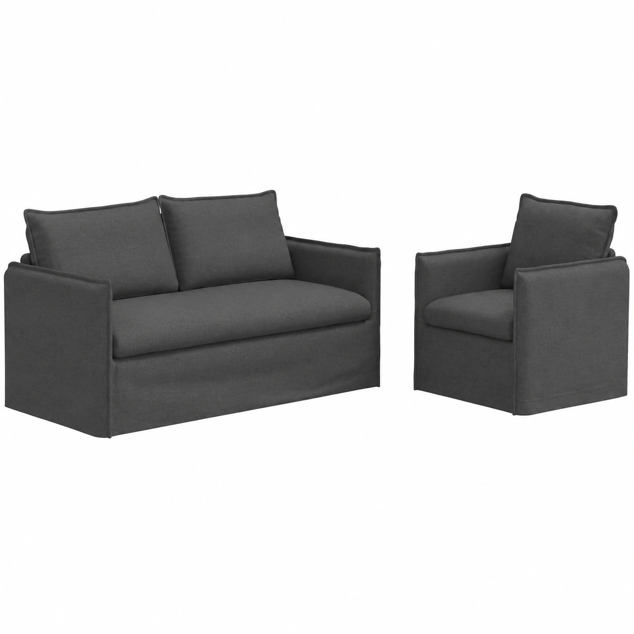Divano modulare 2 posti grigio scuro con gambe nere, design contemporaneo e imbottitura comoda, 196x82x85 cm