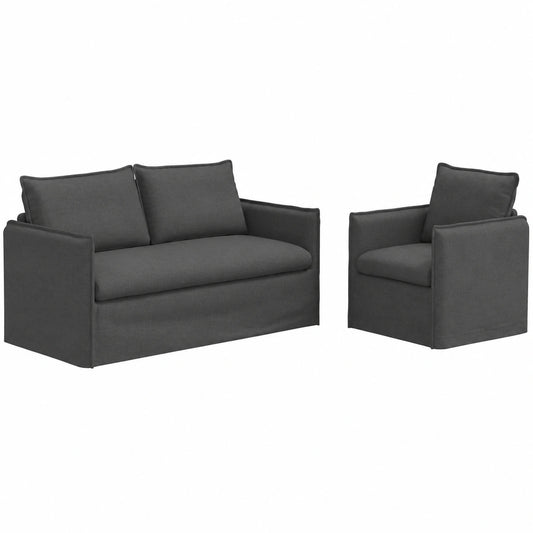 Divano modulare 2 posti grigio scuro con gambe nere, design contemporaneo e imbottitura comoda, 196x82x85 cm