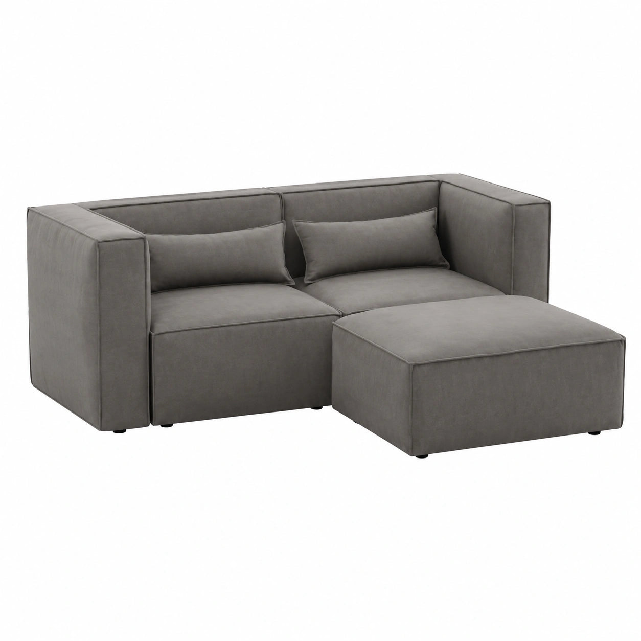 Divano Modulare a 2 Posti in Tessuto con Pouf Moderno per Soggiorno