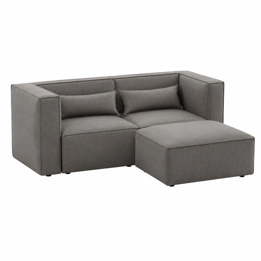 Divano Modulare a 2 Posti in Tessuto con Pouf Moderno per Soggiorno