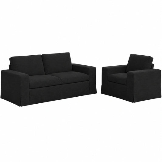 Divano Moderno 2 Posti, Modulabile in Tessuto Nero, Struttura Robusta in Metallo e Legno, Perfetto per Salotto