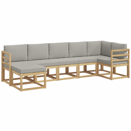Set Divani da Giardino 7 Pezzi, Bianco e Grigio Chiaro, Divano Componibile in Legno di Acacia
