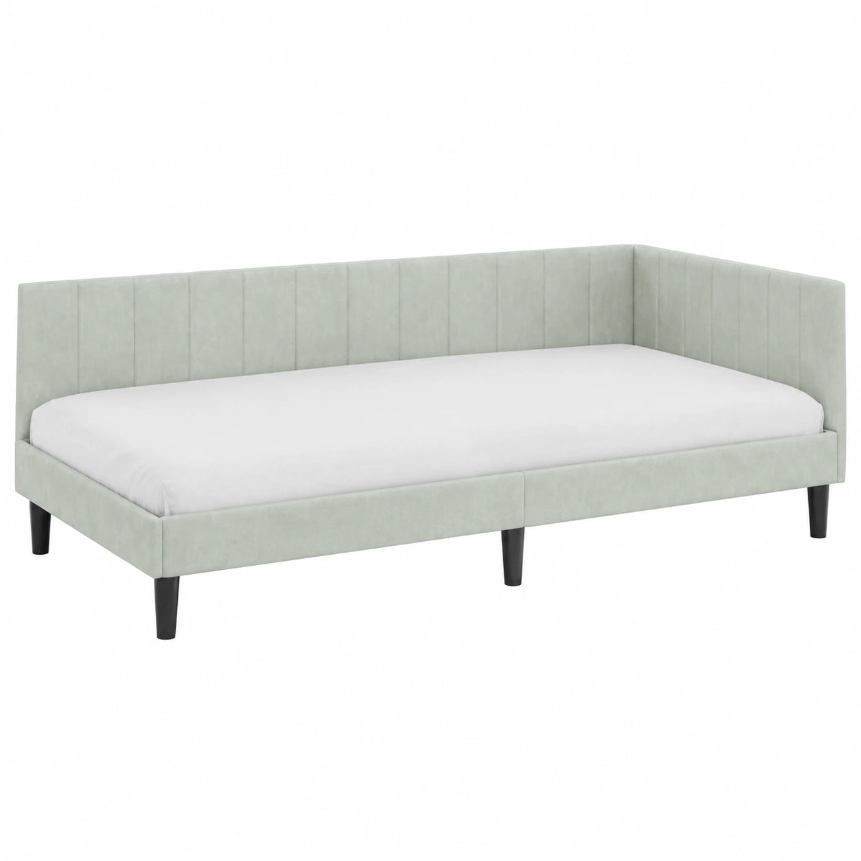 Letto angolare in velluto grigio chiaro 90x190 cm, salvaspazio e versatile per appartamenti