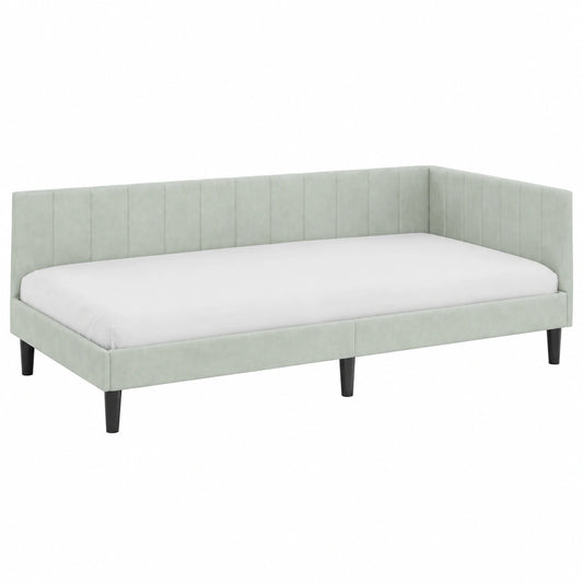 Letto angolare in velluto grigio chiaro 90x190 cm, salvaspazio e versatile per appartamenti