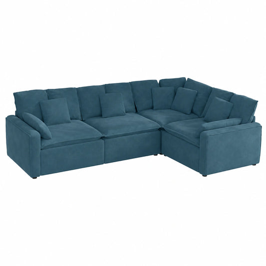 Divano Componibile in Velluto Blu con Cuscini, Ideale per Soggiorno e Cameretta
