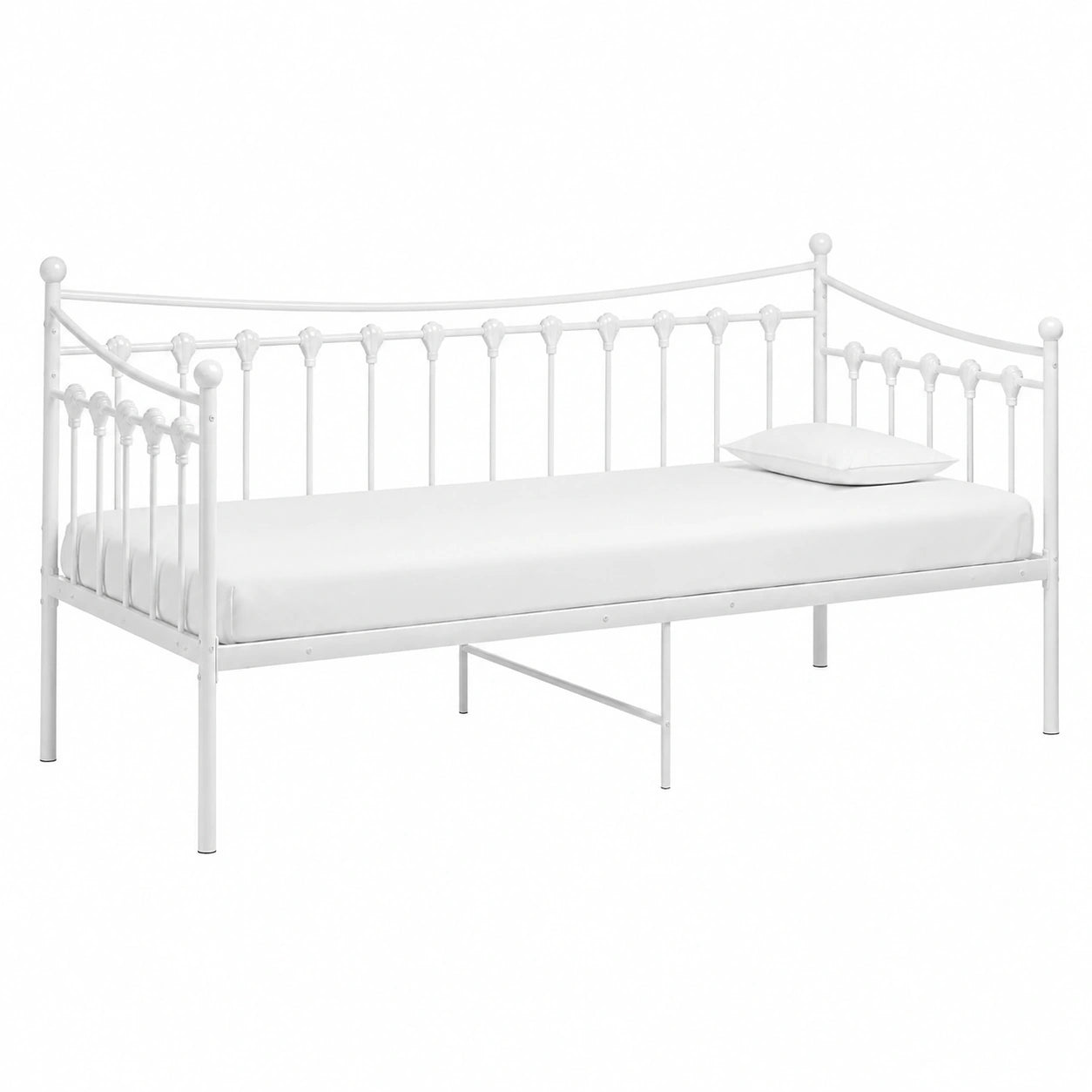 Divano Letto Pieghevole in Metallo Bianco 200x90 cm con Base a Doghe