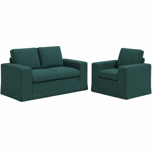 Divano Componibile a 2 Posti in Tessuto Verde Scuro con Struttura Metallica 182x80x82 cm per Salotto Moderno
