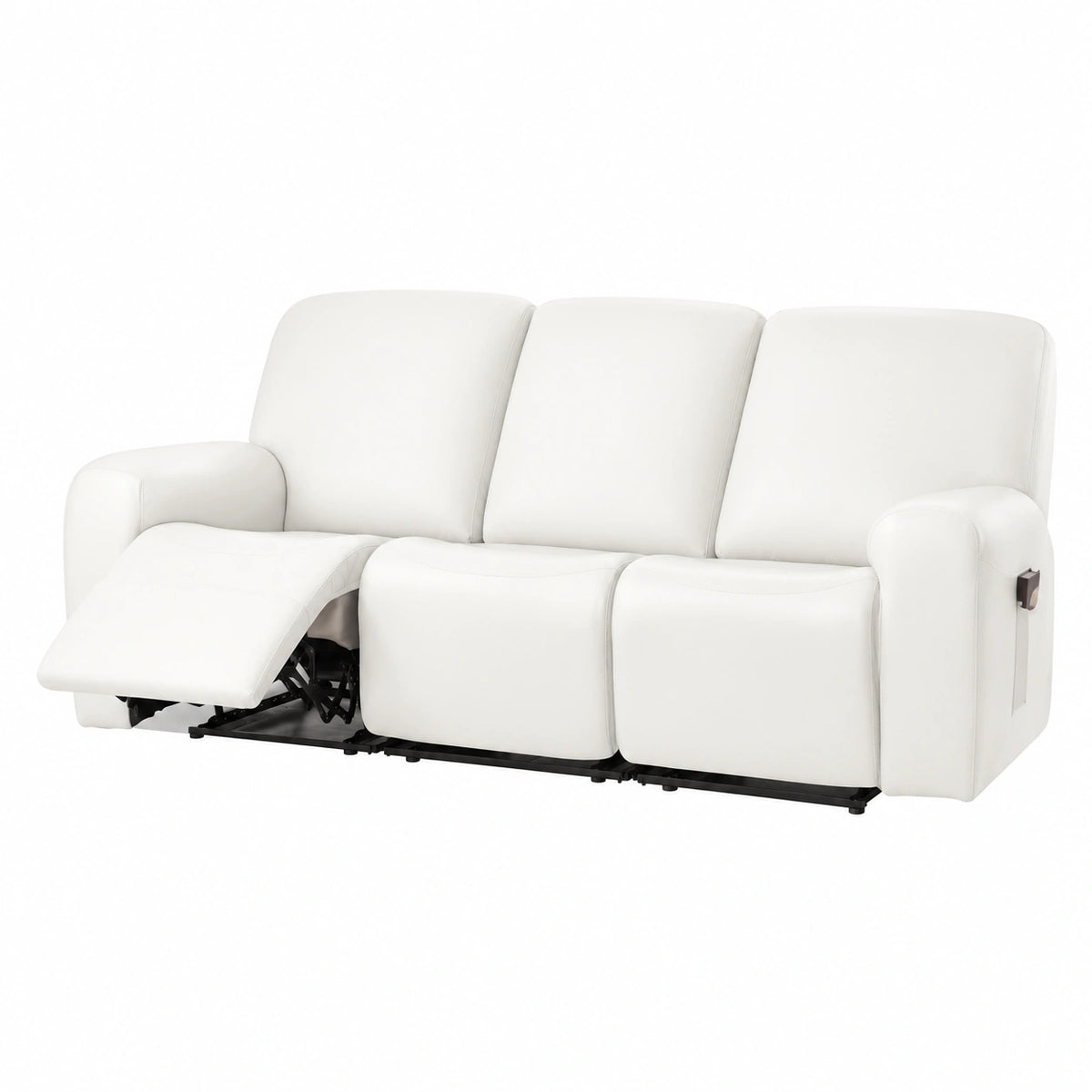 Rivestimento Elasticizzato per Poltrona Relax Reclinabile con Tasche, Lavabile, Antiscivolo in Pelle PU - 3 Posti Bianco