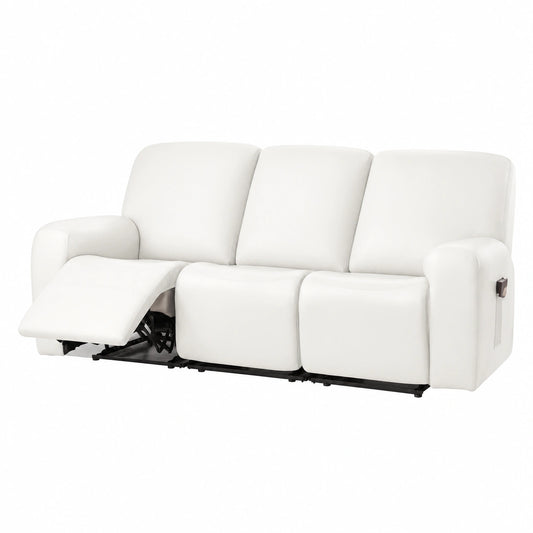 Rivestimento Elasticizzato per Poltrona Relax Reclinabile con Tasche, Lavabile, Antiscivolo in Pelle PU - 3 Posti Bianco