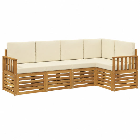Set Divani Modulare da Esterno, 5 Pezzi Bianco e Crema per Giardino
