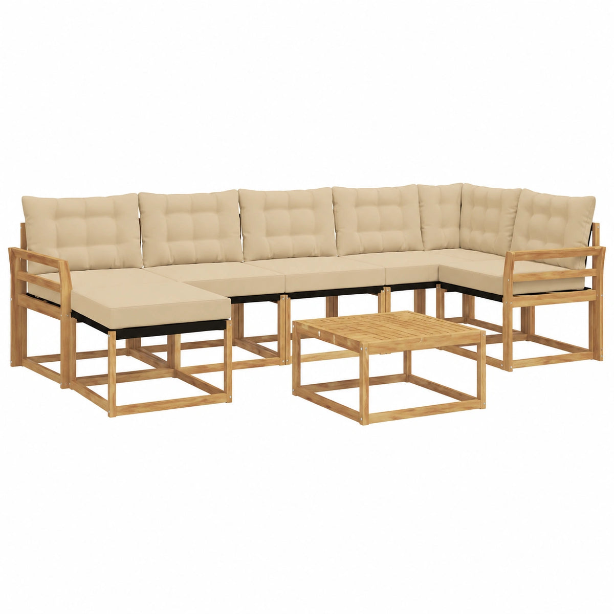 Set giardino 8 pezzi in legno di acacia, 7 posti, tavolo modulare per terrazza e balcone