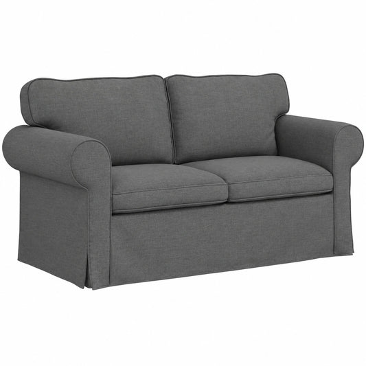 Divano Modulare Grigio Scuro in Tessuto con Struttura in Metallo e Gambe Nere, 215 x 82 x 80 cm, Design Minimalista per Soggiorno