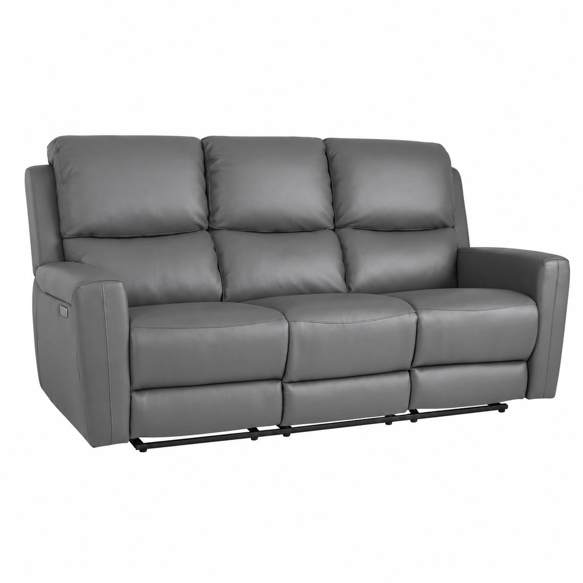 Indomita Divano Recliner Elettrico 3 Posti in Vera Pelle Grigio Scuro, 211x77x103 cm