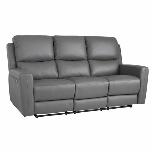Indomita Divano Recliner Elettrico 3 Posti in Vera Pelle Grigio Scuro, 211x77x103 cm