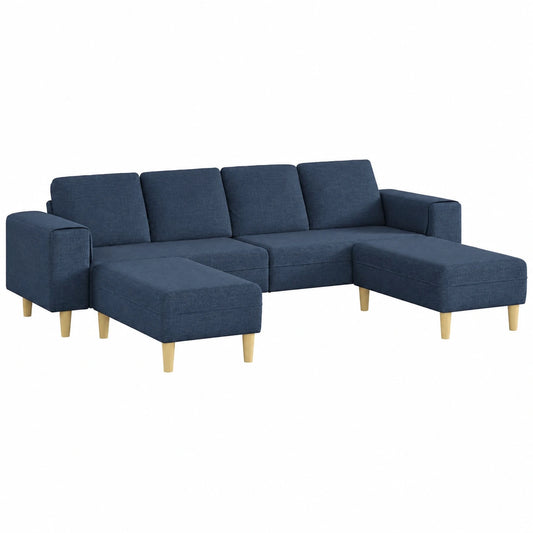 Set di divani modulari blu in poliestere, 3 pezzi, con imbottitura confortevole, gambe eleganti marroni per il soggiorno