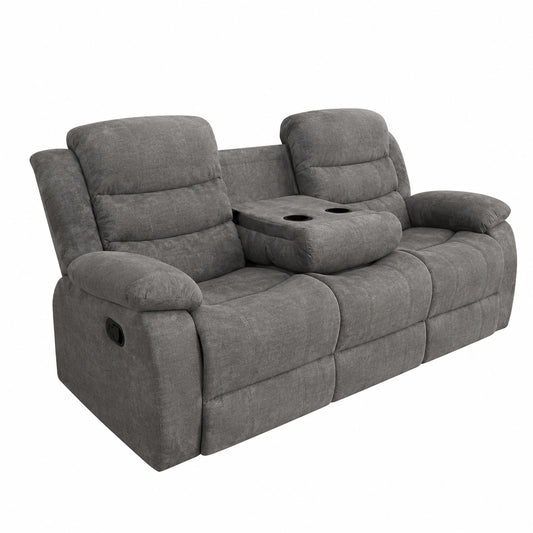 Divano Relax a 3 Posti in Tessuto Grigio con Portabicchieri - Design Moderno e Confortevole