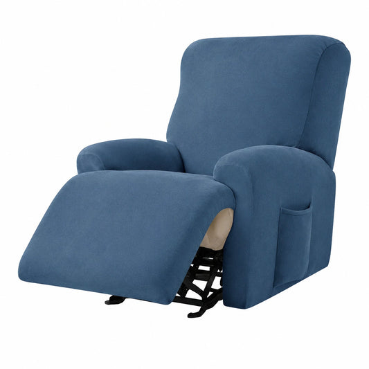 Fodera per Poltrona Relax in Velluto Elasticizzato, Reclinabile con Tasche, Antiscivolo - Blu Notte - 1 Posto