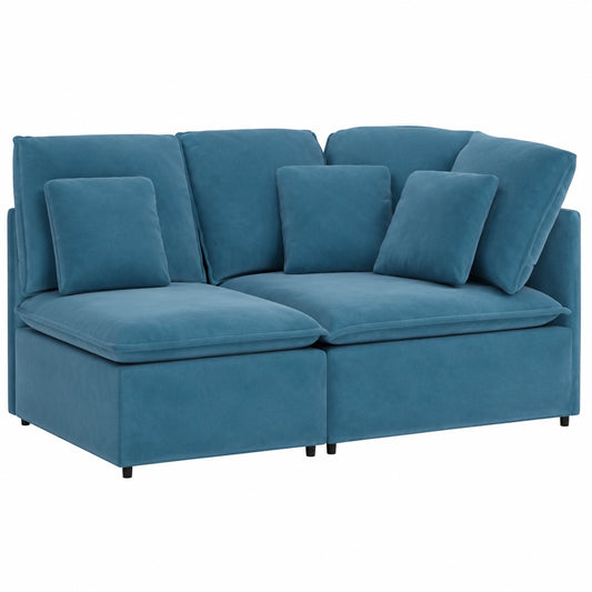 Divano Angolare Modulare con Cuscini Blu 100 cm per Soggiorno