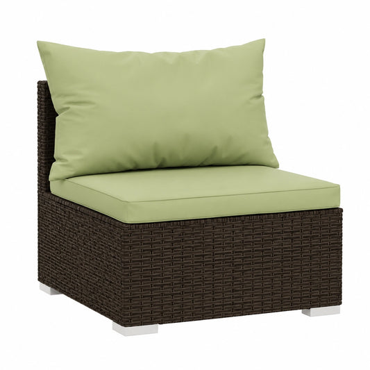 Divano Modulare da Giardino in Polyrattan Marrone con Cuscini, Struttura in Acciaio per Terrazza e Patio